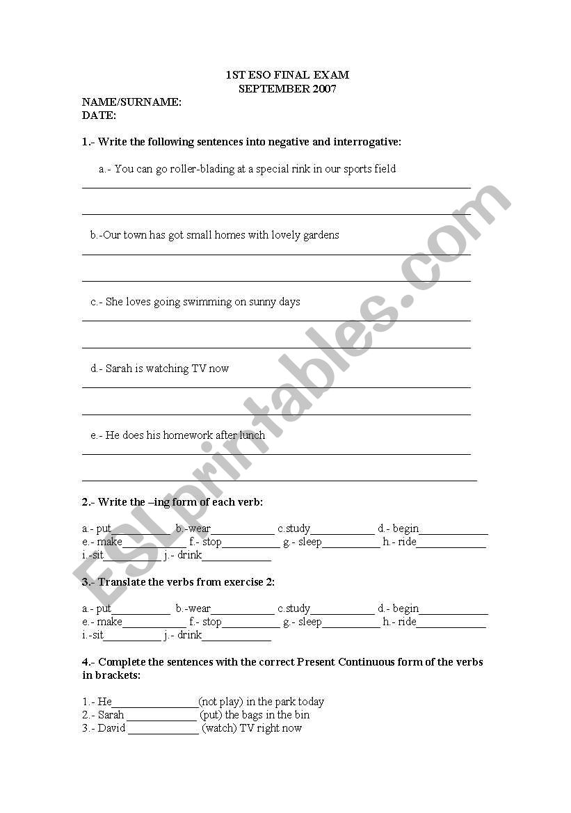 Final Test for 12-13 years-old students