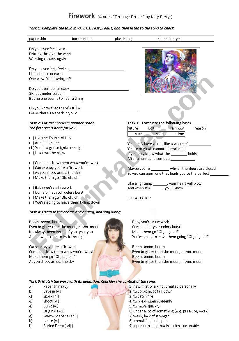 Song - Firework worksheet