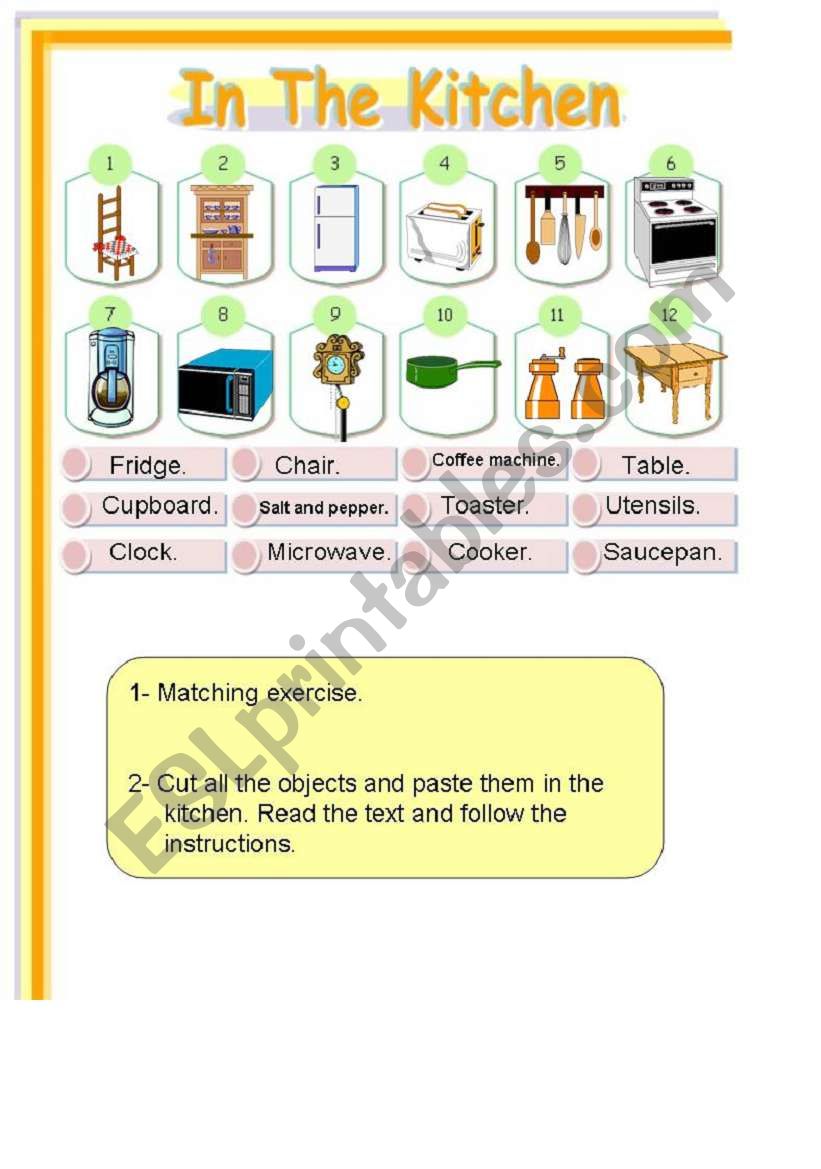 In the kitchen , 3 pages, key included, prepositions of place.