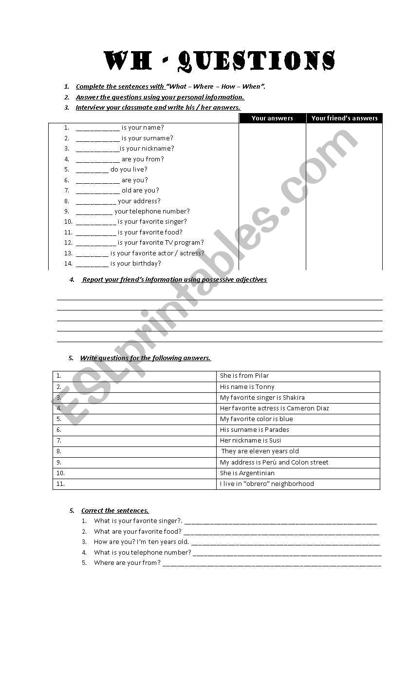 Wh Questions worksheet