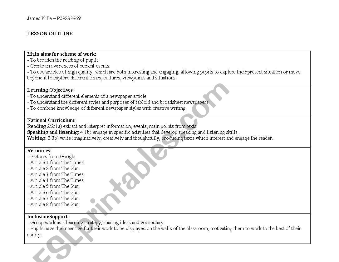 Newspaper Exercise worksheet