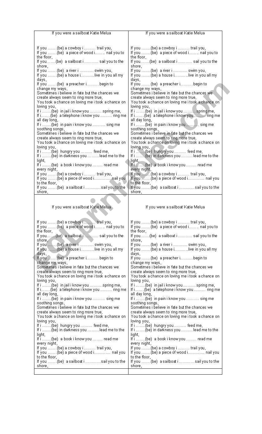 if you were a sailboat. song  worksheet