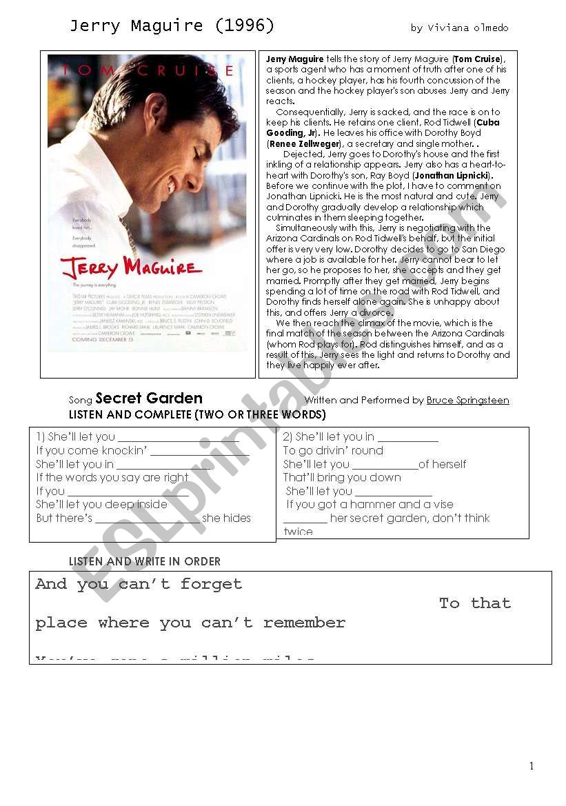 secret garden song worksheet