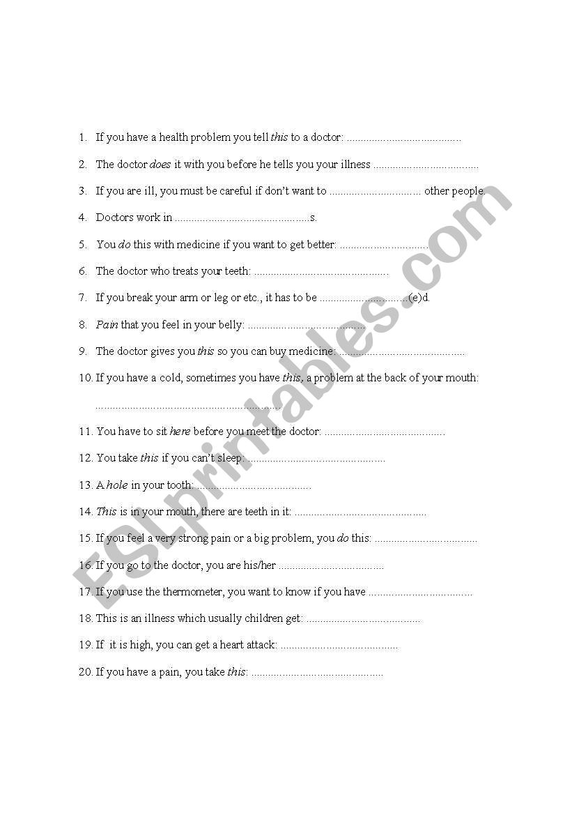 AT THE DOCTORS worksheet