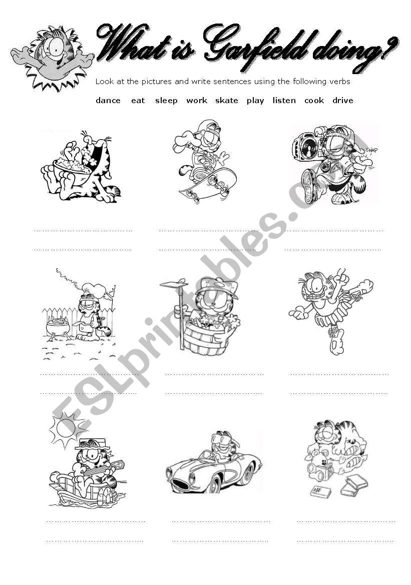 What is garfield doing? worksheet