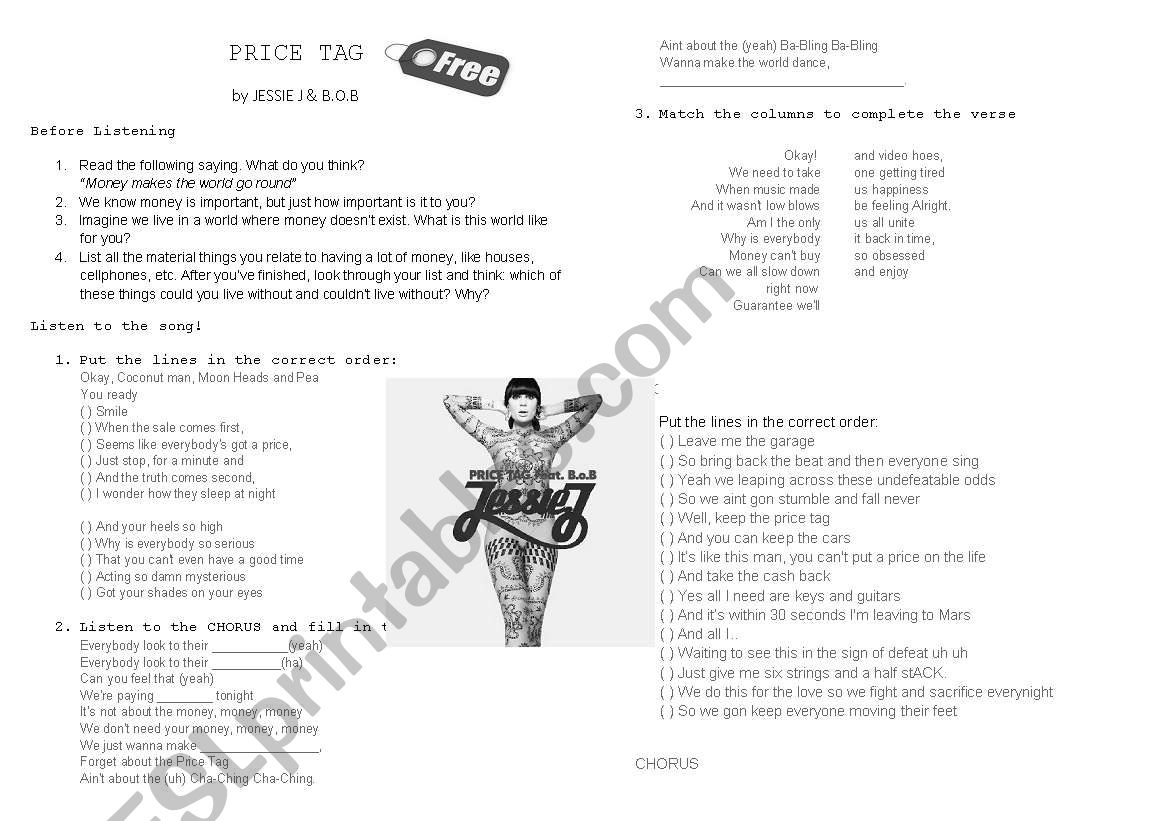 PRICE TAG - Jessie J. & B.O.B worksheet