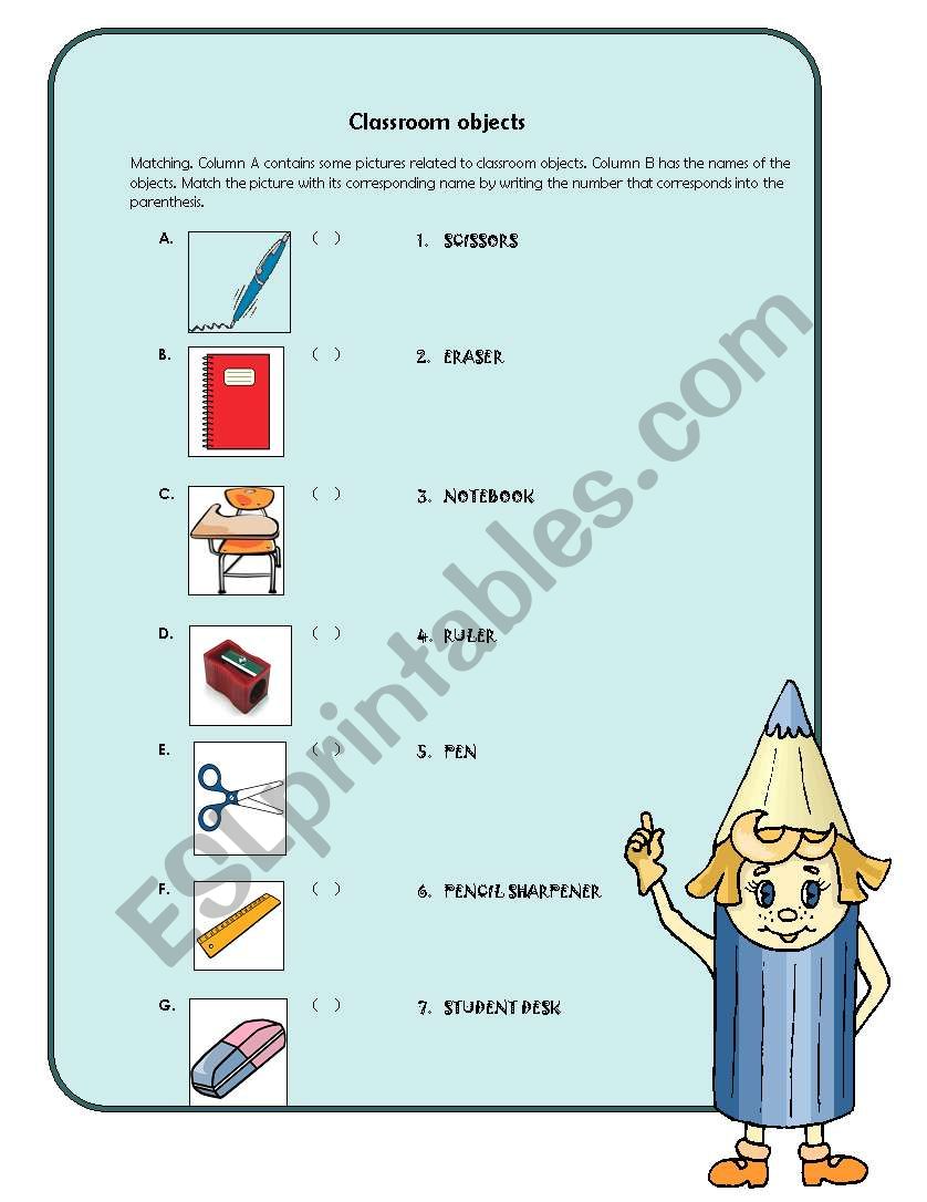 Classroom objects worksheet