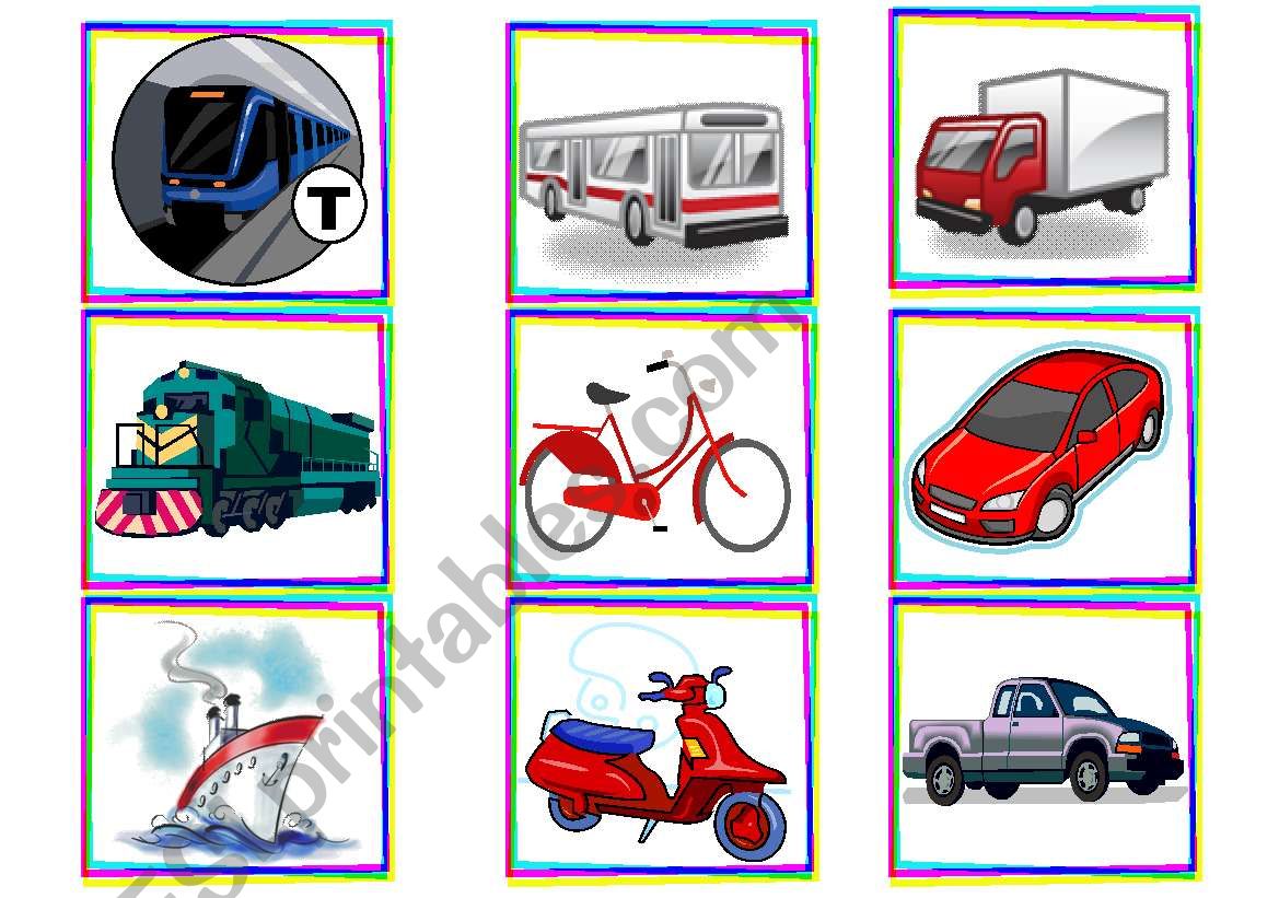 Transport flashcards worksheet