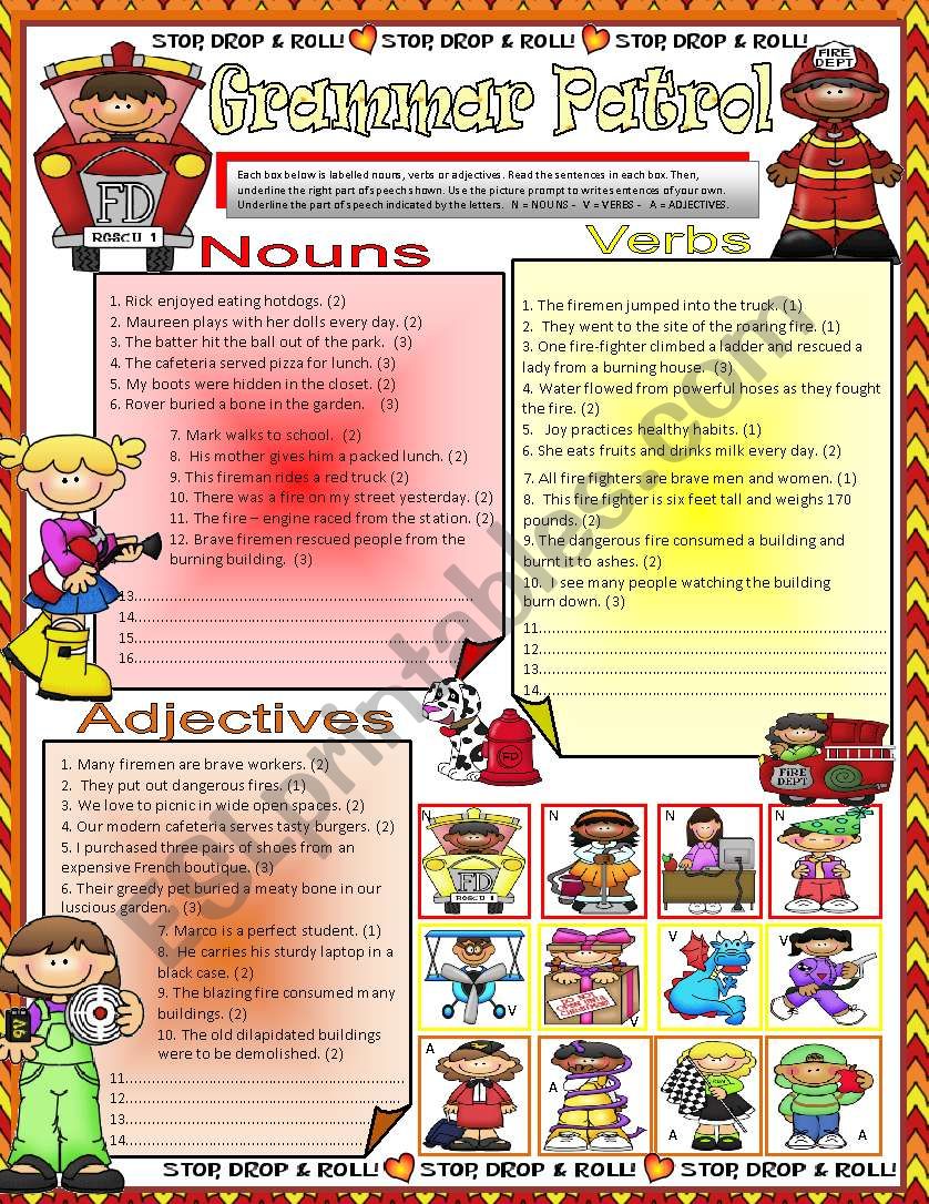 GRAMMAR PATROL * NOUNS * VERBS * ADJECTIVES  - **EDITABLE**