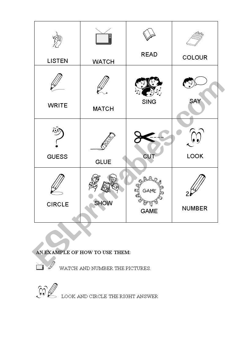 Activities signs worksheet