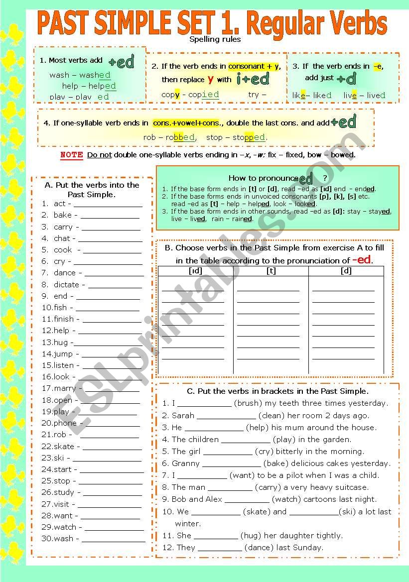 PAST SIMPLE SET. PART 1. REGULAR VERBS # editable