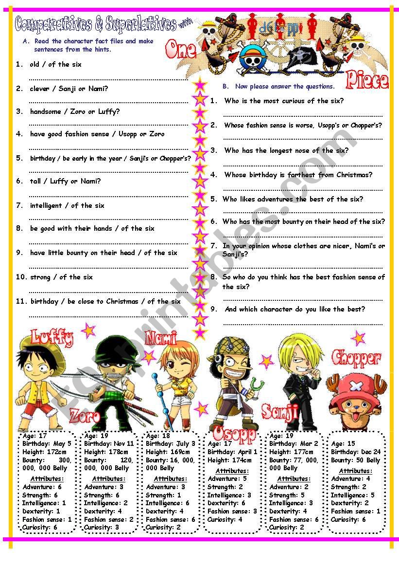 Comparatives & Superlatives with Long, Short & Irregular Adjectives & One Piece. Key Included.