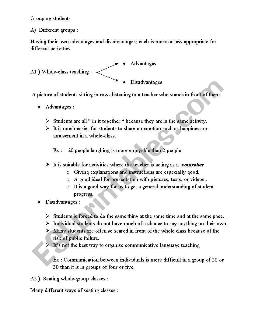 Grouping Students worksheet