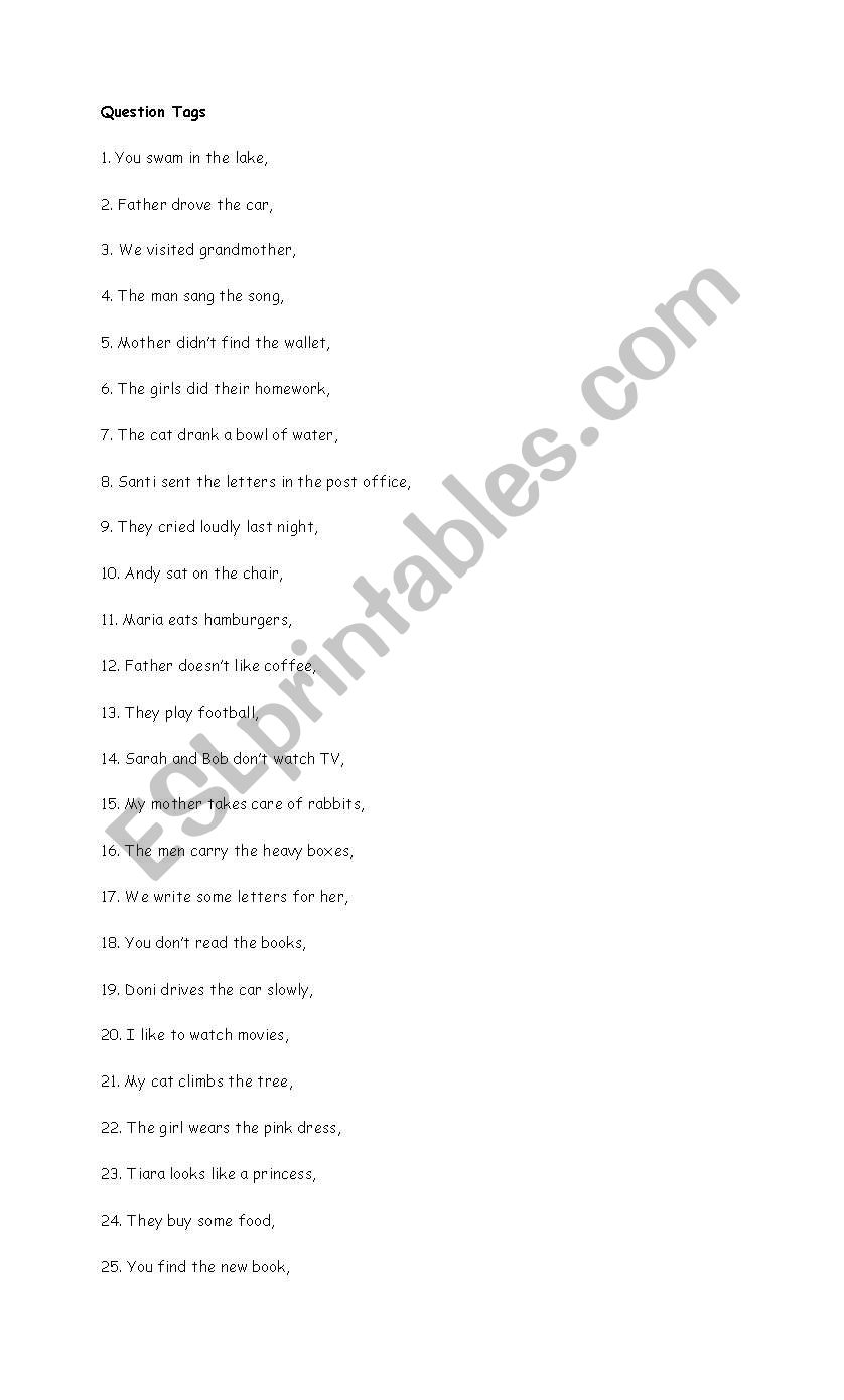 exercise of question taqs worksheet