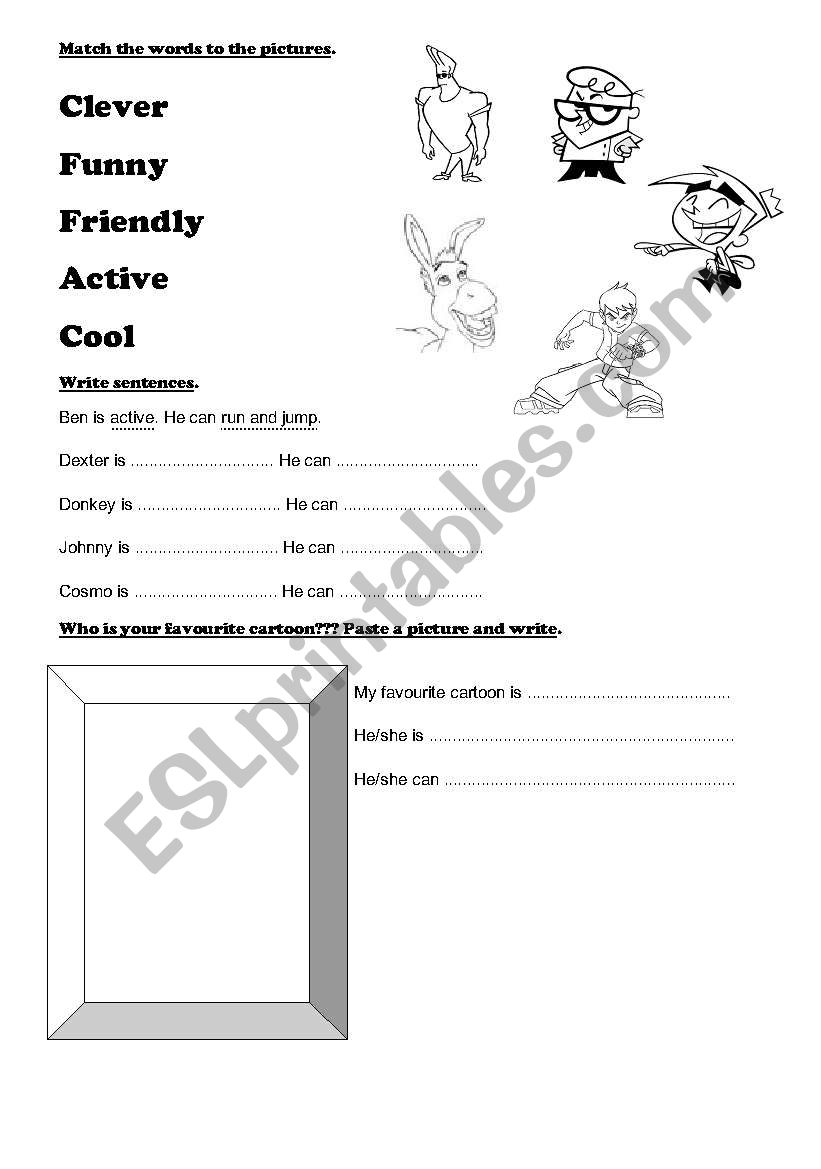 Describing cartoons worksheet