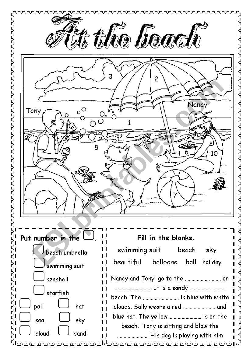 At the beach worksheet