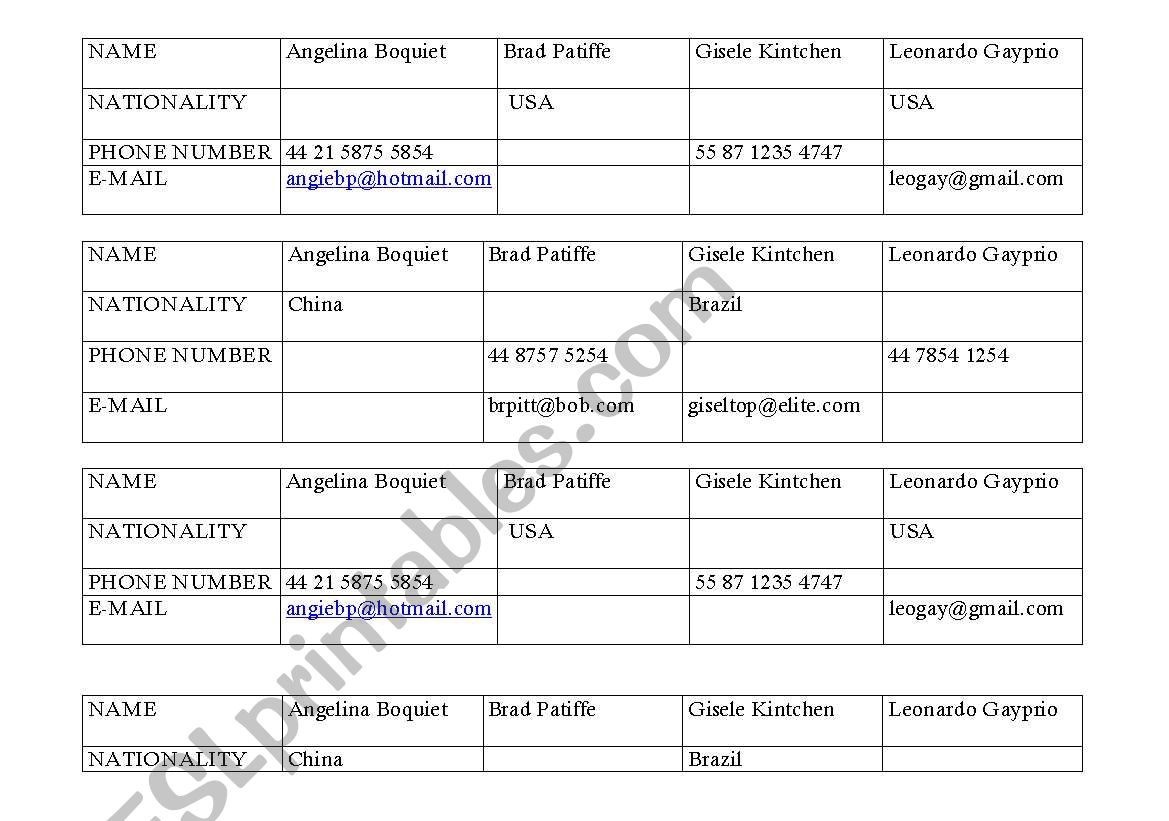 Famous people info gap worksheet