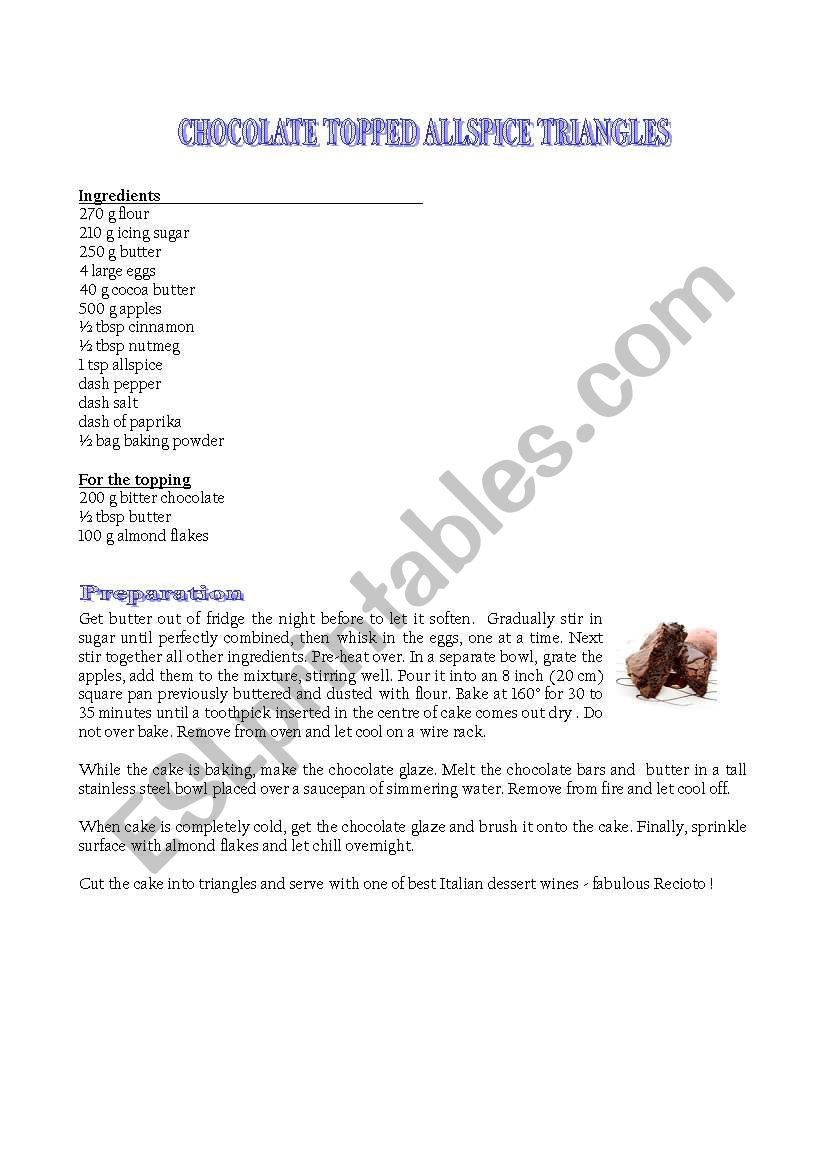 Italian recipes worksheet