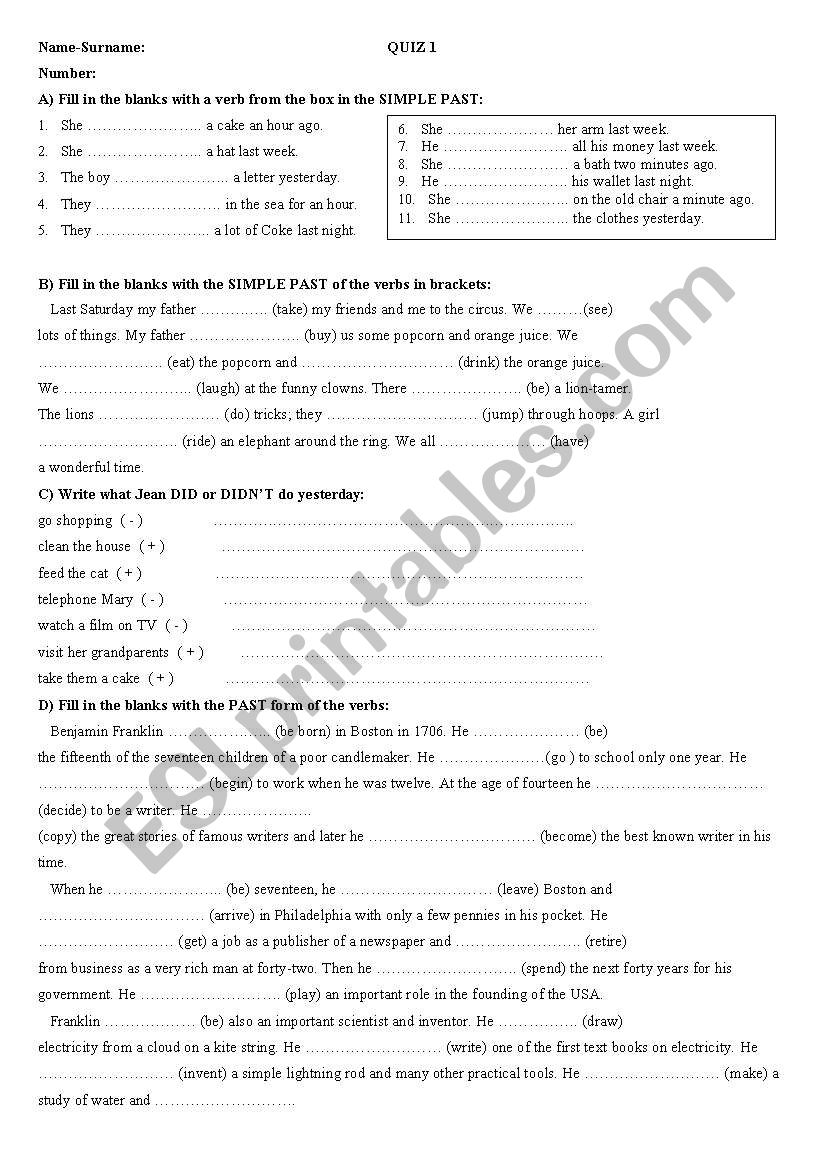 simple past tense worksheet worksheet