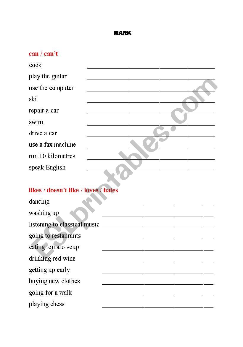 Mark (like, can) worksheet