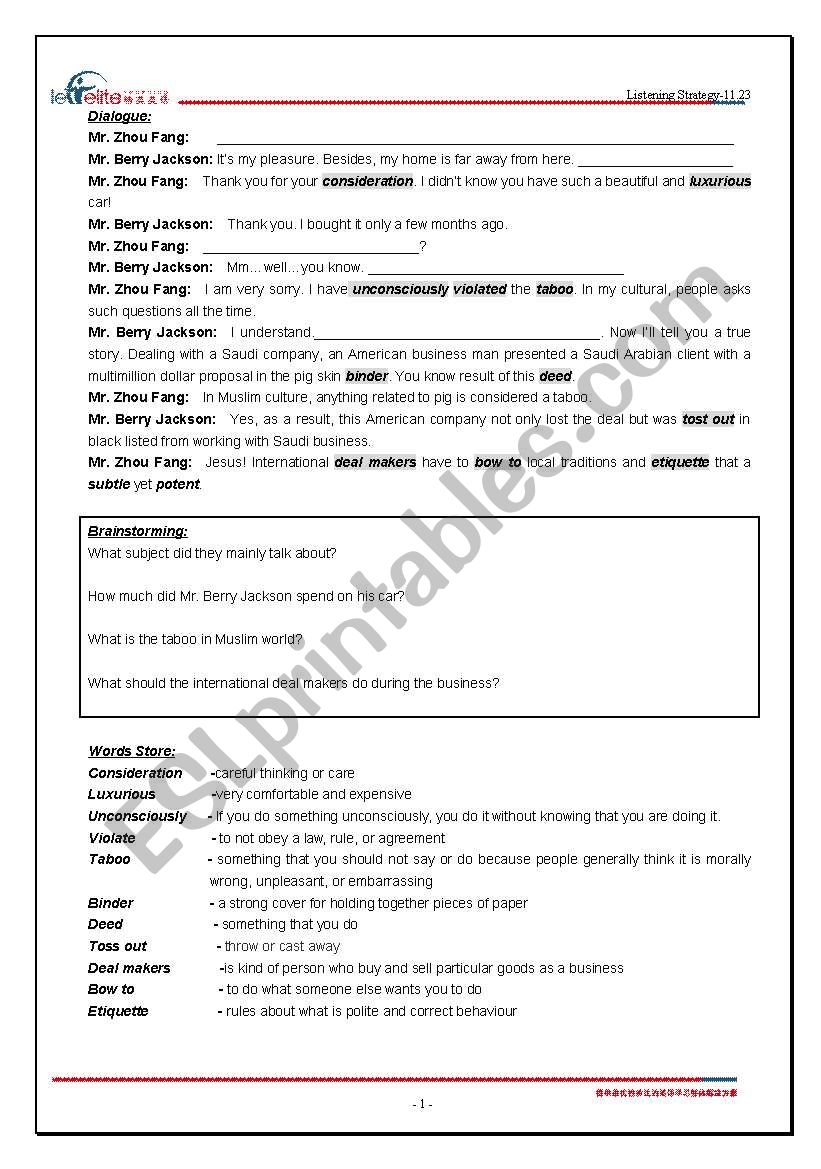 handout worksheet
