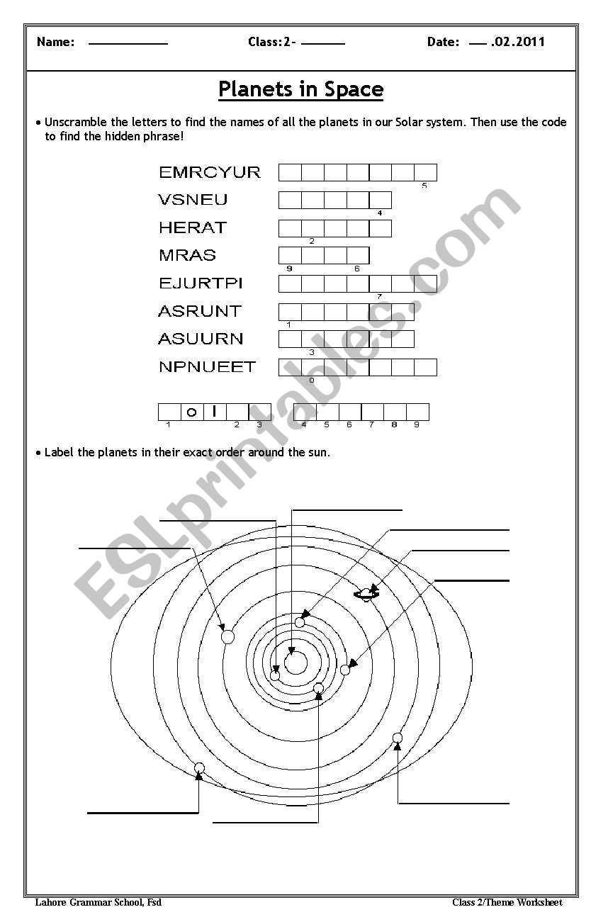 planets worksheet