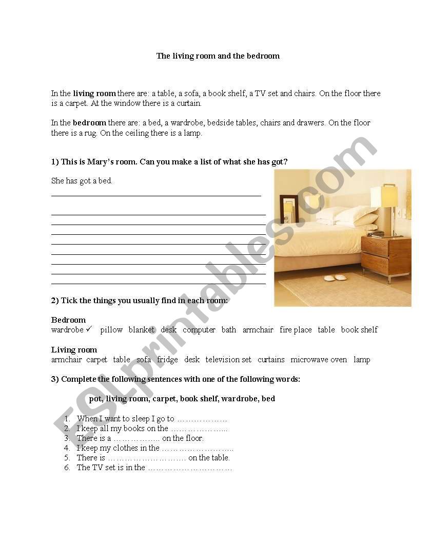 The living room and the bedroom