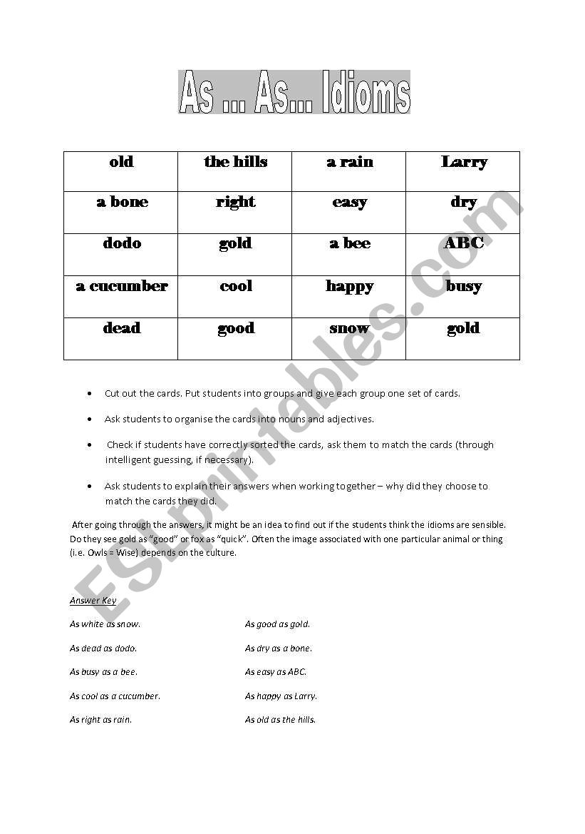 As ...As ... Idioms worksheet