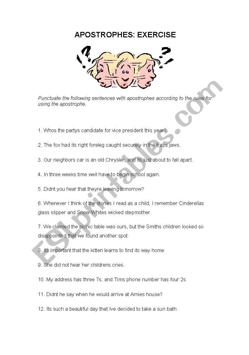 Apostrophes Worksheet worksheet