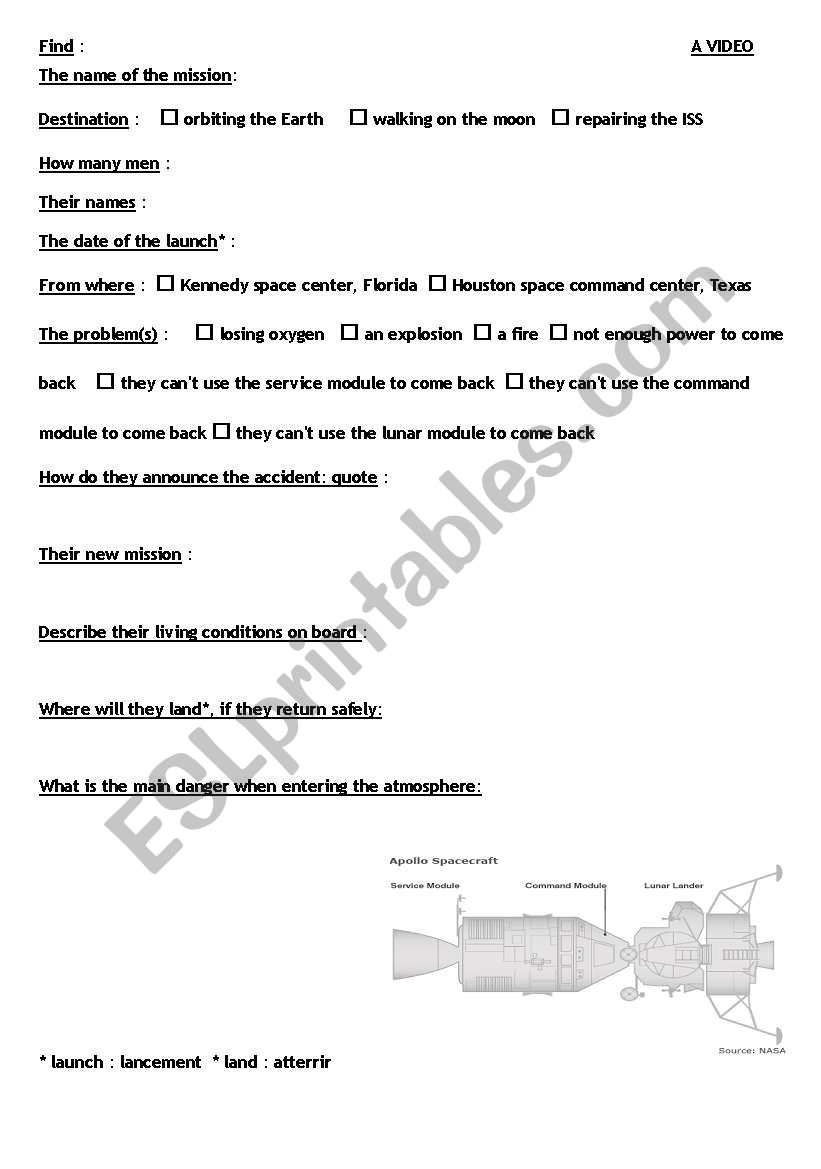 APOLLO 13 worksheet