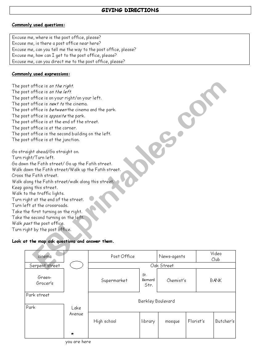 directions worksheet