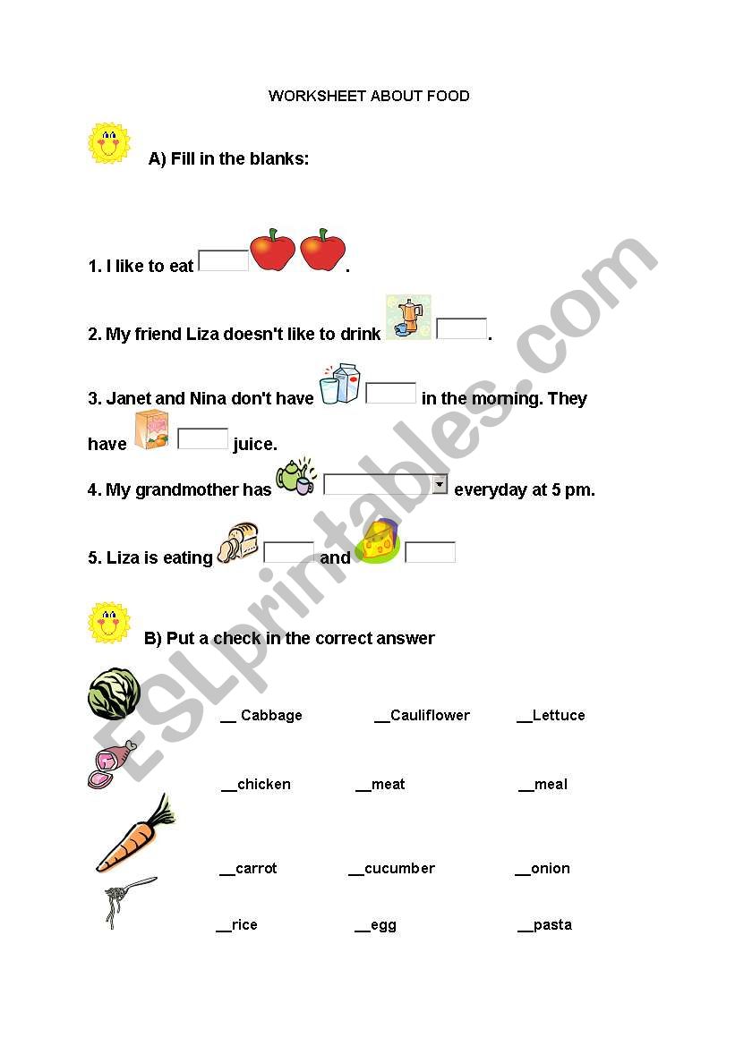 worksheet about food worksheet
