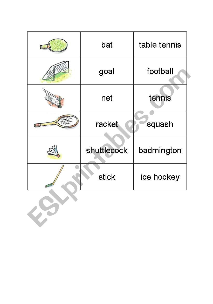 Sport equipment worksheet