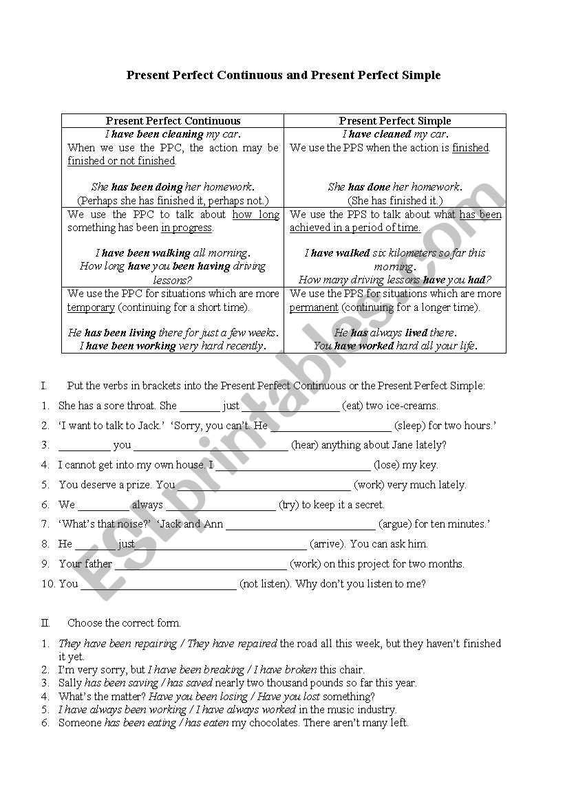 present perfect simple and continuous