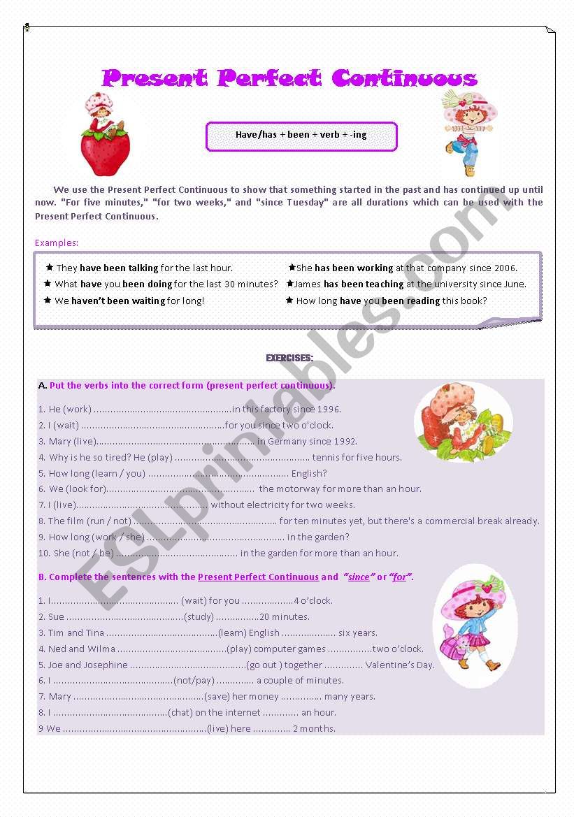 Present Perfect Continuous worksheet