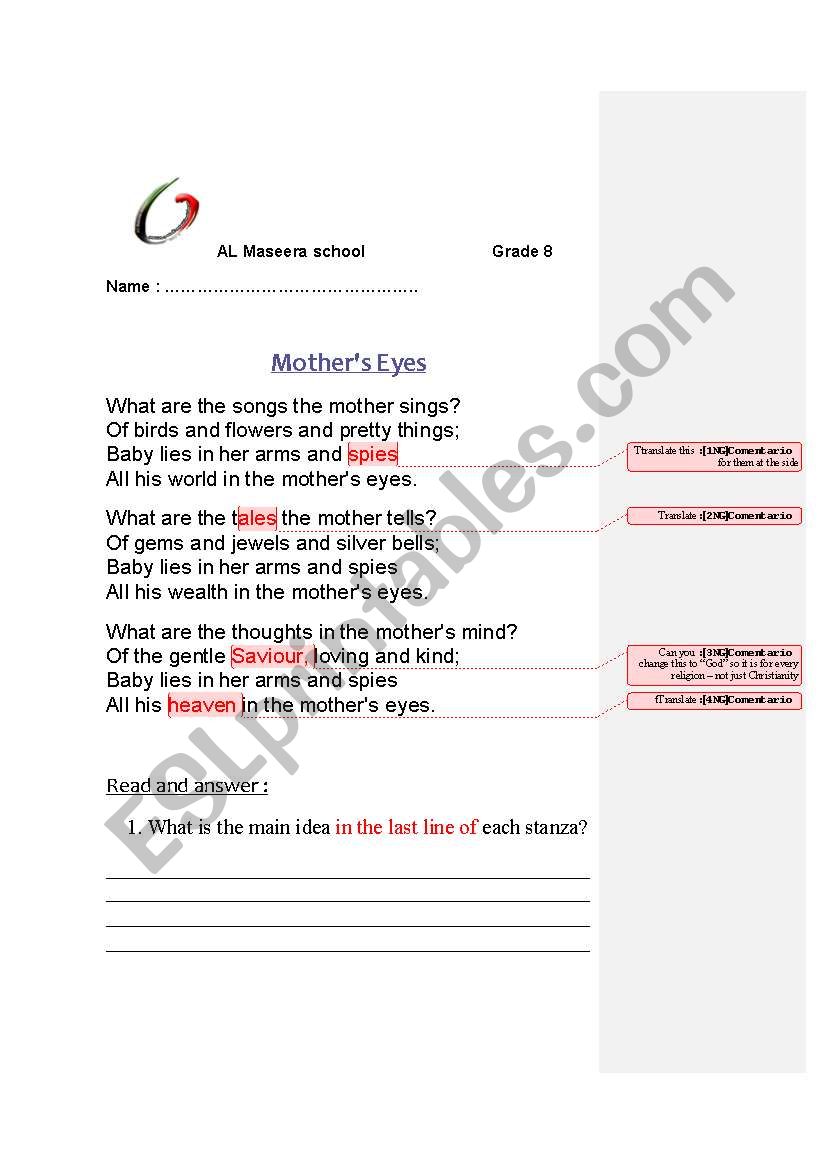 poetry worksheet