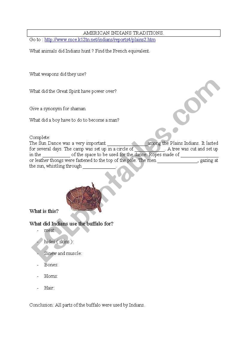 American Indians worksheet