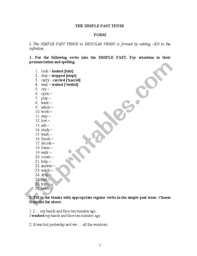 Past tense simple exercises worksheet