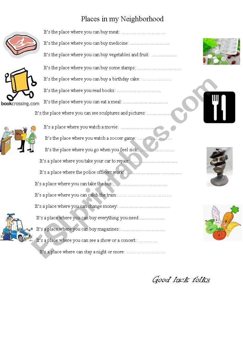Places in My Neighbourhood worksheet