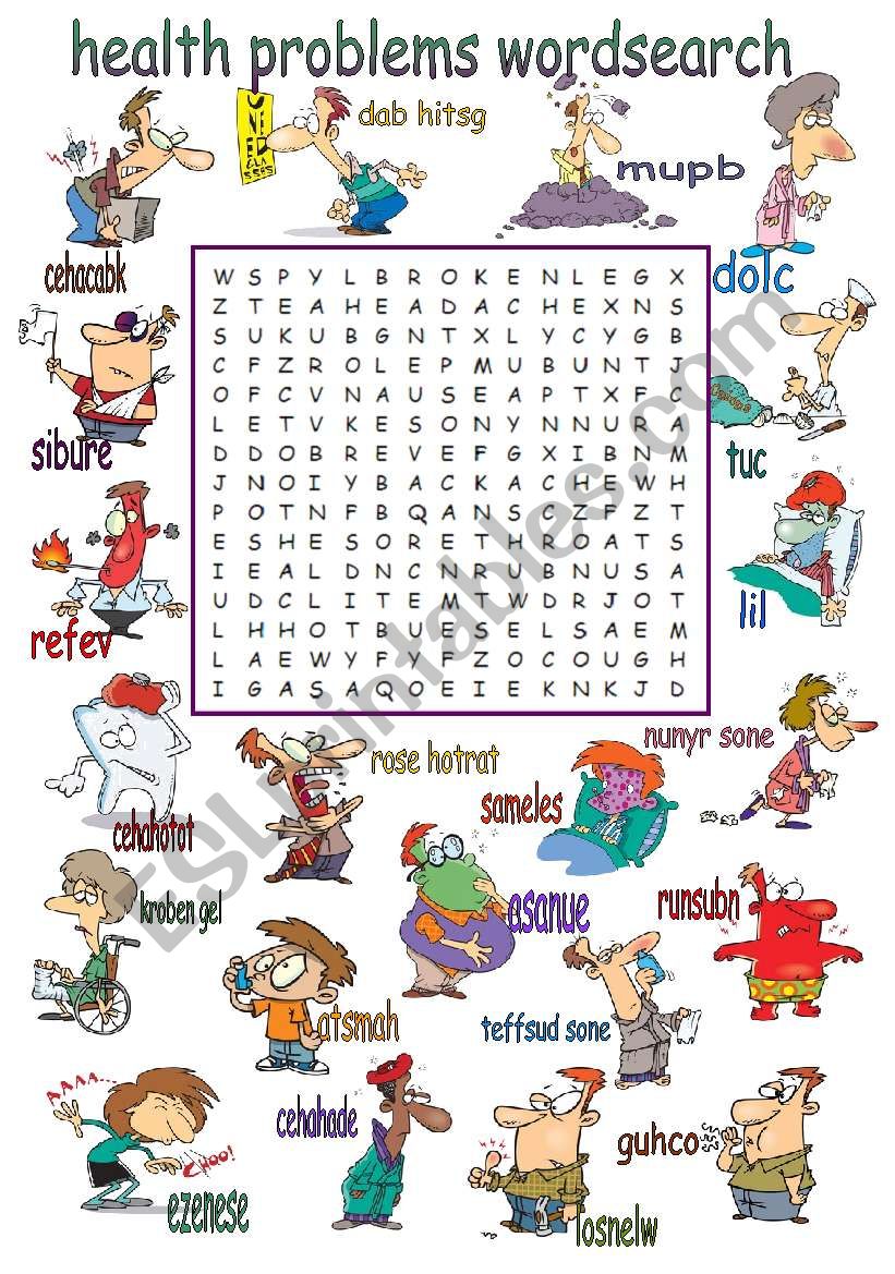 Health Problems Wordsearch worksheet