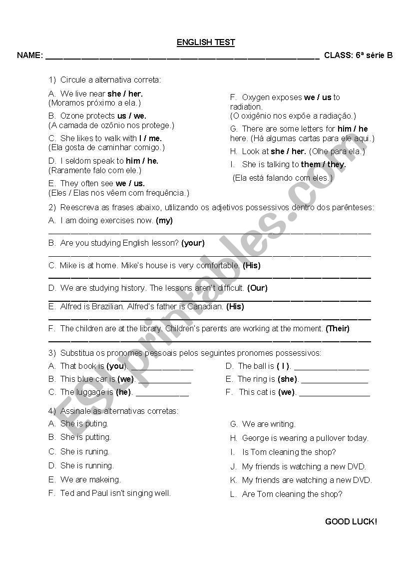 English Test worksheet