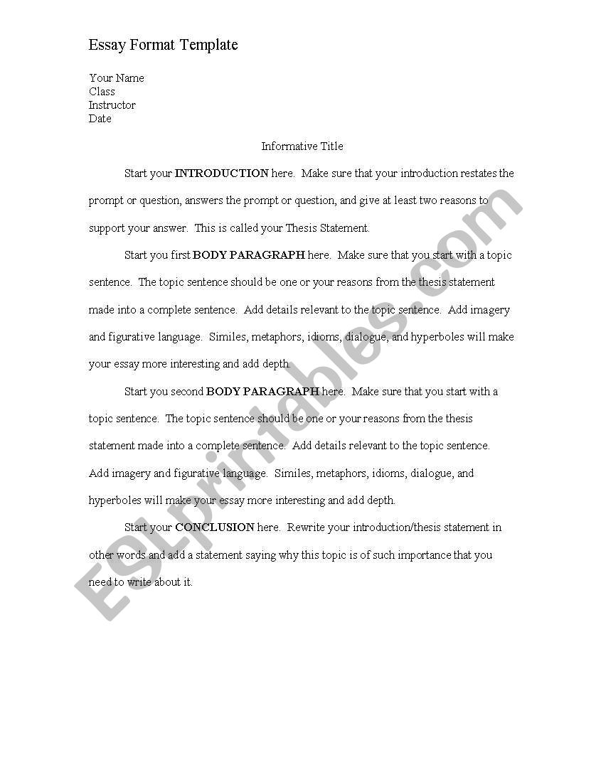 Essay template worksheet