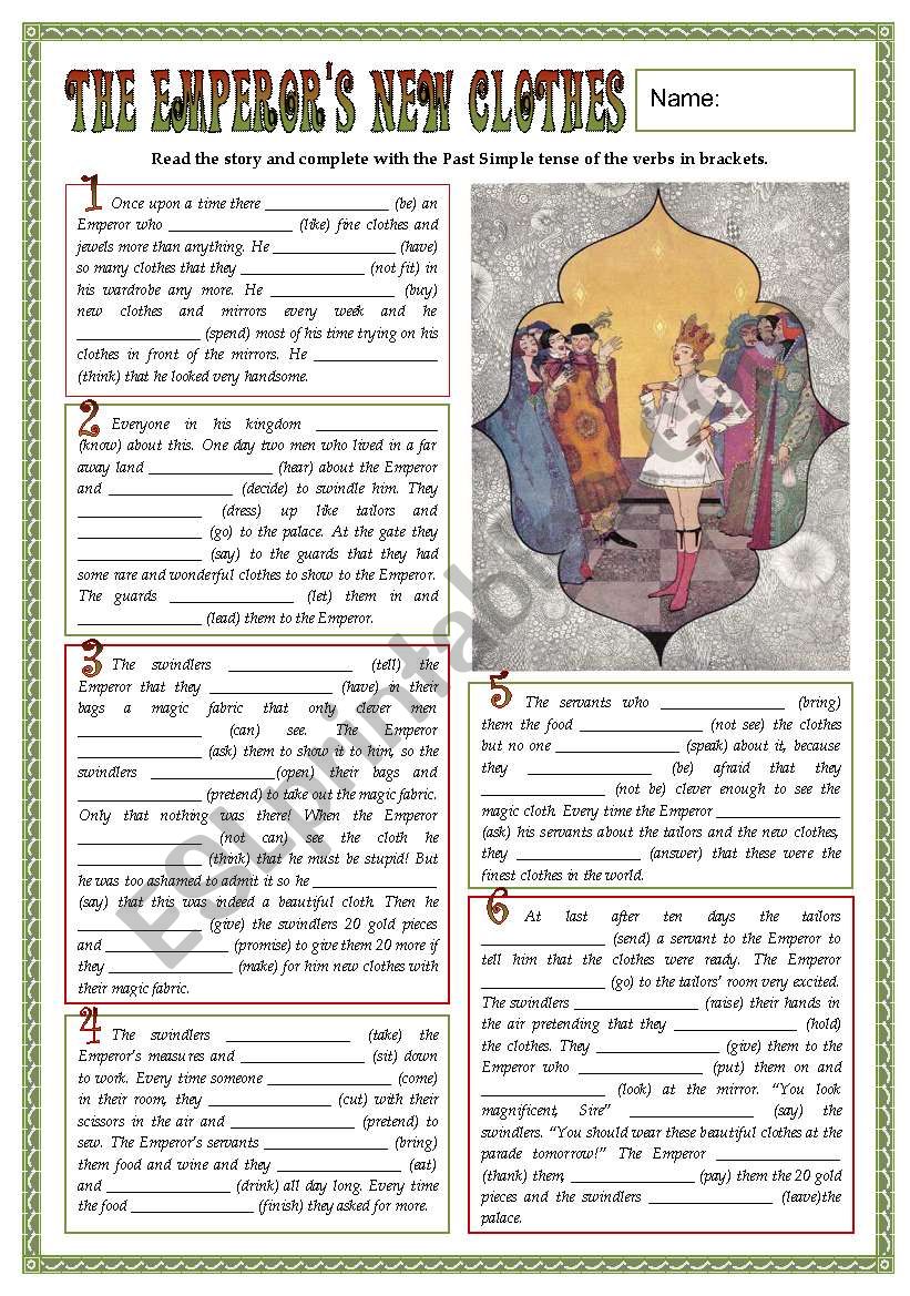 The Emperor S New Clothes Simple Past Gap Filling Vocabulary