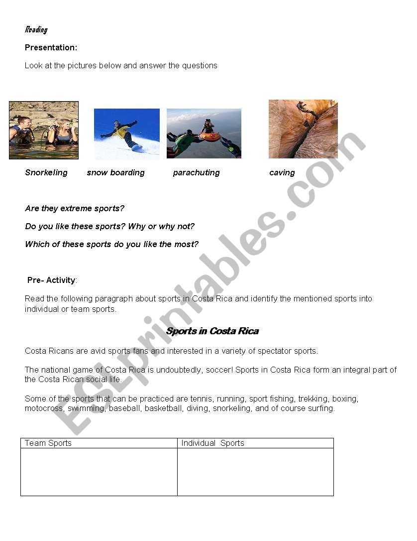 Sports and Leisure Activities worksheet
