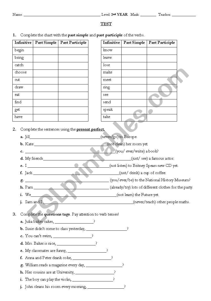 Short Test  worksheet