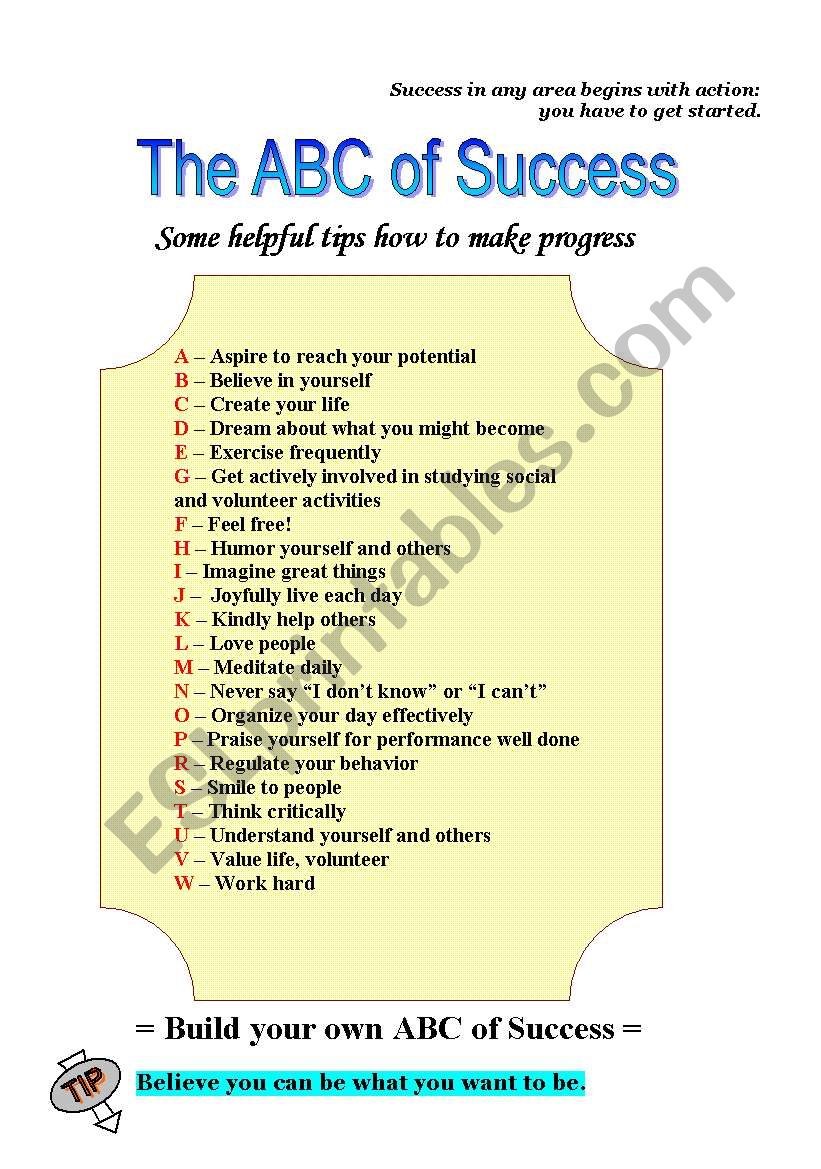 The ABC of Success worksheet