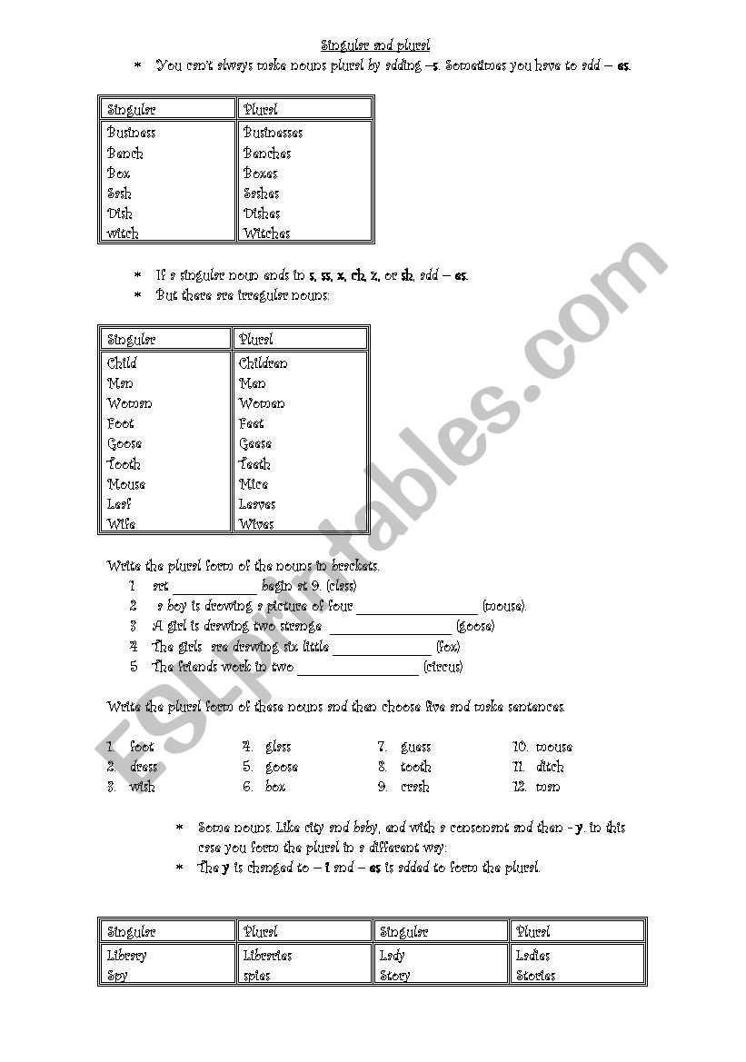 singular and plural nouns. rules 