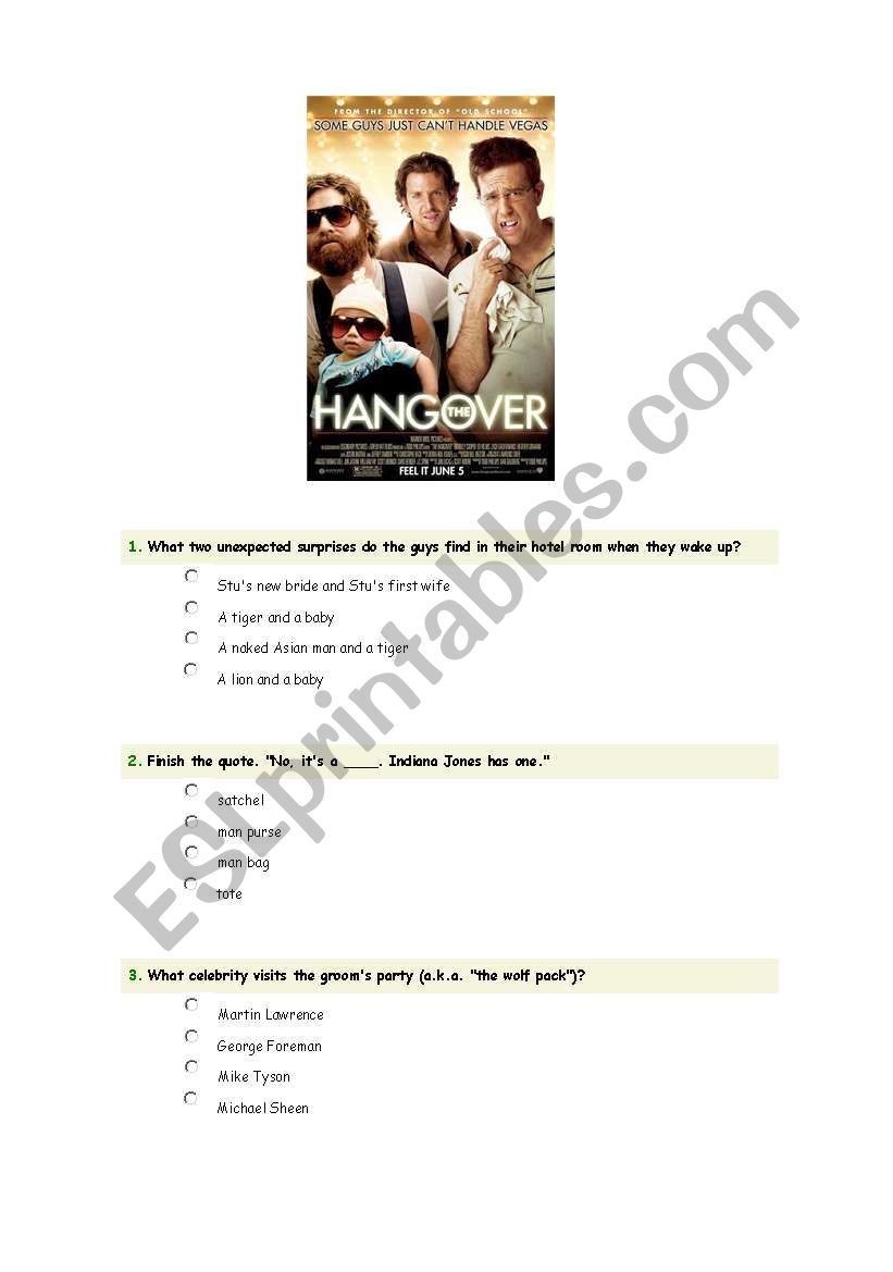 The hangover Movie worksheet