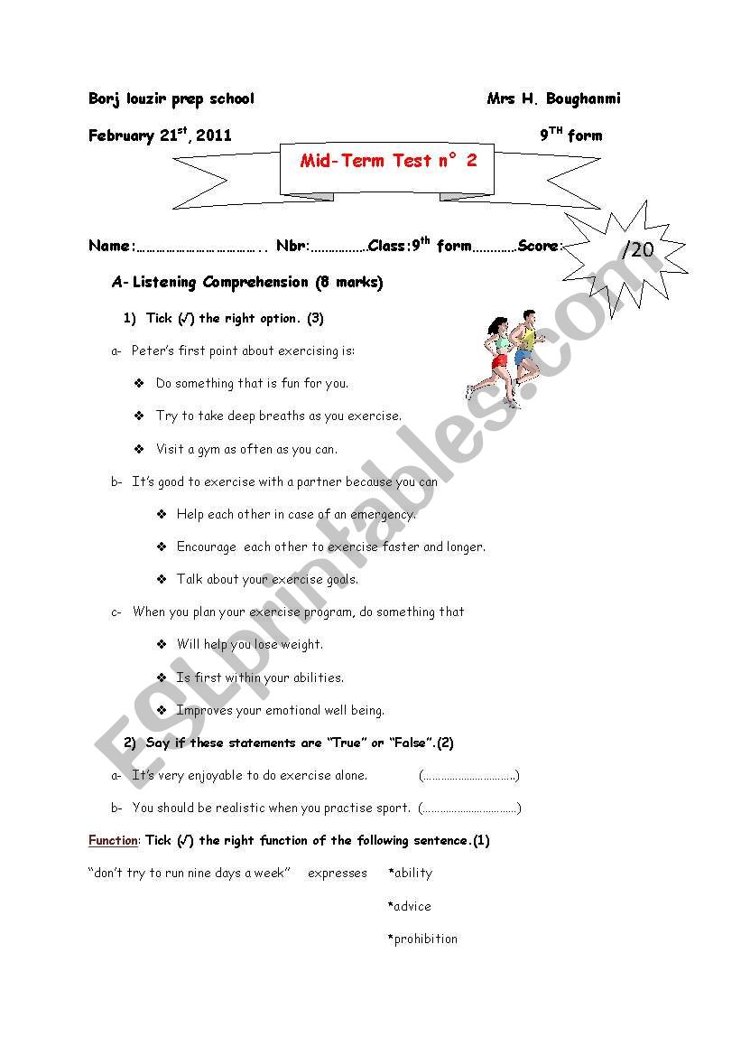 mid-term test (9th form) worksheet