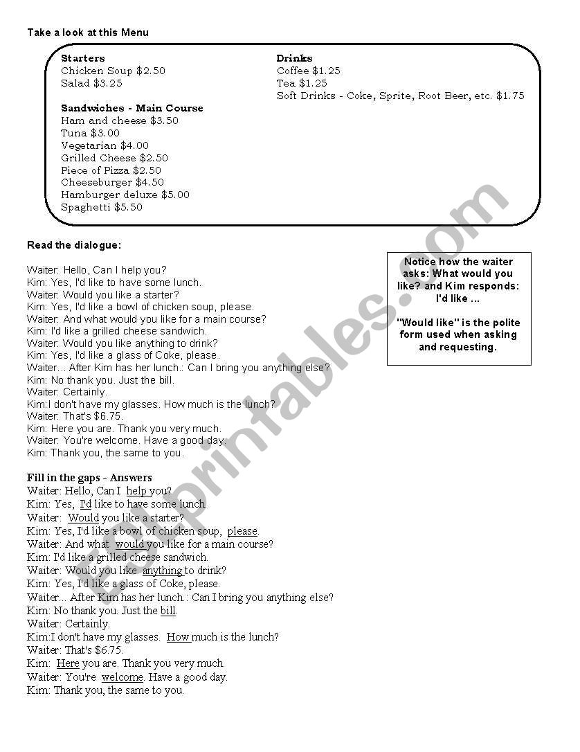 exercise worksheet